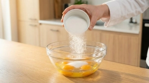 Étape 9: Versez le sucre en poudre sur les œufs....