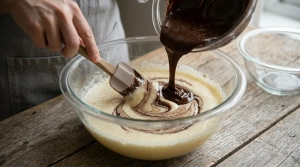 Étape 6: Incorporez délicatement le mélange chocolat-beur...