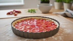 Étape 7: Disposez les morceaux de rhubarbe sur la poudre d'...