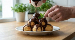 Étape 12: Dressez les profiteroles sur assiette, nappez-les ...