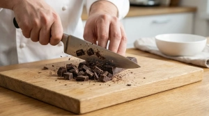 Étape 1: Hachez grossièrement le chocolat noir à l'aide d...