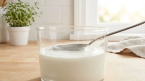 Étape 4: Lissez légèrement la surface du yaourt avec le d...