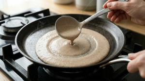 Étape 5: Versez une louche de pâte et inclinez rapidement ...