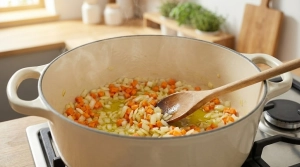 Étape 2: Dans la cocotte, faites chauffer l'huile d'olive e...