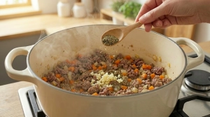 Étape 4: Incorporez l'ail haché et les herbes de Provence,...
