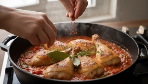 Étape 6: Remettez les morceaux de poulet dans la cocotte. A...