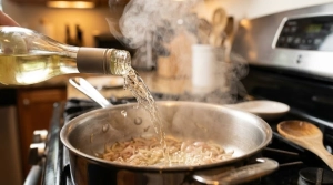 Étape 9: Versez le vin blanc sec dans la marmite sur les é...