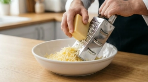 Étape 2: Râpez grossièrement le Beaufort, le Comté et l'...