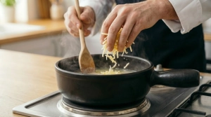 Étape 5: Baissez le feu et ajoutez le mélange de fromages ...