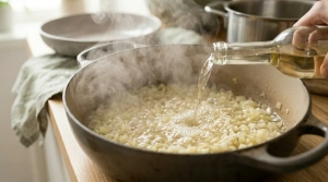 Étape 8: Déglacez avec le vin blanc sec. Laissez-le s'éva...