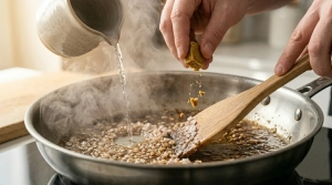 Étape 8: Émiettez le cube de bouillon de bœuf, versez l'e...