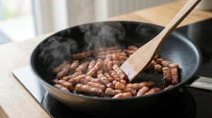Étape 3: Faites revenir les lardons dans une poêle chaude ...