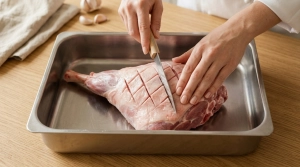 Étape 2: Déposez le gigot d'agneau dans un grand plat rect...