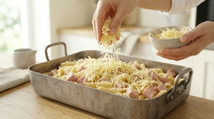 Étape 11: Parsemer toute la surface du gratin avec l'emmenta...