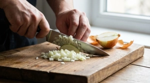 Étape 6: Épluchez et émincez finement les oignons sur une...