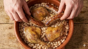 Étape 13: Disposez les morceaux de viande (confit et sauciss...