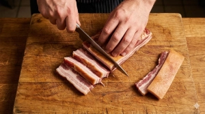 Étape 3: Coupez la poitrine de porc fumée en gros lardons ...