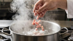 Étape 4: Faites blanchir les lardons dans une casserole d'e...