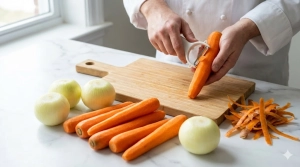 Étape 5: Épluchez les carottes et les oignons. Coupez les ...