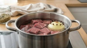Étape 3: Placez la viande et l'oignon piqué dans la marmit...