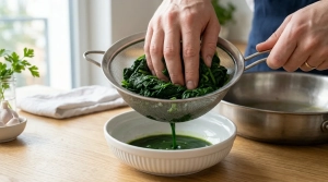 Étape 4: Égouttez soigneusement les épinards dans une pas...