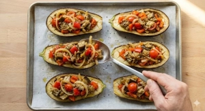 Étape 16: Garnissez généreusement les coques d'aubergines ...