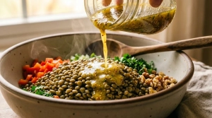 Étape 9: Versez les lentilles encore tièdes dans le saladi...