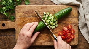 Étape 5: Lavez le concombre et coupez-le en petits dés (vo...