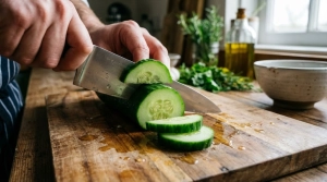 Étape 3: Coupez le concombre en deux dans la longueur, puis...