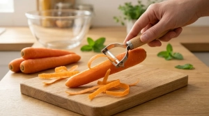 Étape 1: Commencez par éplucher les carottes à l'aide d'u...