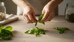 Étape 6: Rincez le basilic frais et déchirez délicatement...