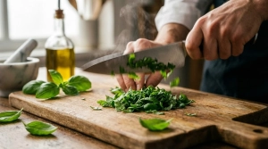 Étape 8: Ciselez finement les feuilles de basilic frais, en...