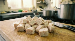 Étape 7: Une fois le poulet refroidi, découpez-le en cubes...