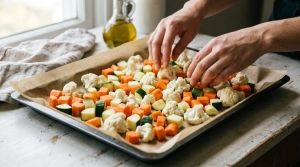 Étape 3: Disposez les dés de légumes et les fleurettes su...