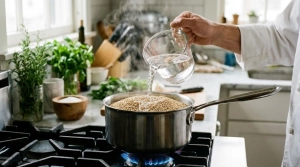 Étape 7: Versez le quinoa et l'eau dans une casserole. Port...