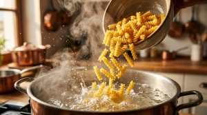 Étape 2: Plongez les fusilli dans l'eau bouillante et remue...