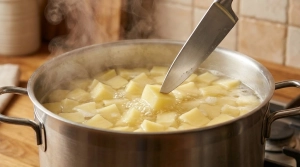 Étape 4: Plongez les dés de pommes de terre dans une grand...