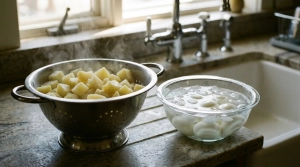 Étape 5: Une fois cuits, égouttez les dés de pommes de te...