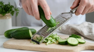 Étape 1: Lavez soigneusement le concombre. Sur une planche ...