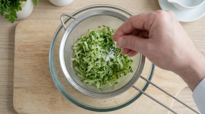 Étape 2: Placez le concombre râpé dans une passoire fine....