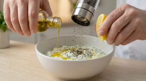 Étape 6: Ajoutez l'huile d'olive et le jus de citron frais....