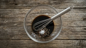 Étape 2: Dans un bol, versez le vinaigre balsamique. Ajoute...